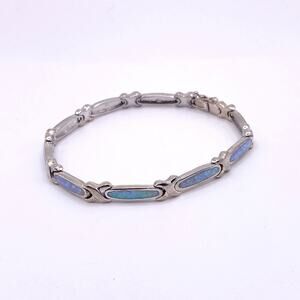 Sterling Silver and Opal Tennis Bracelet Size 7